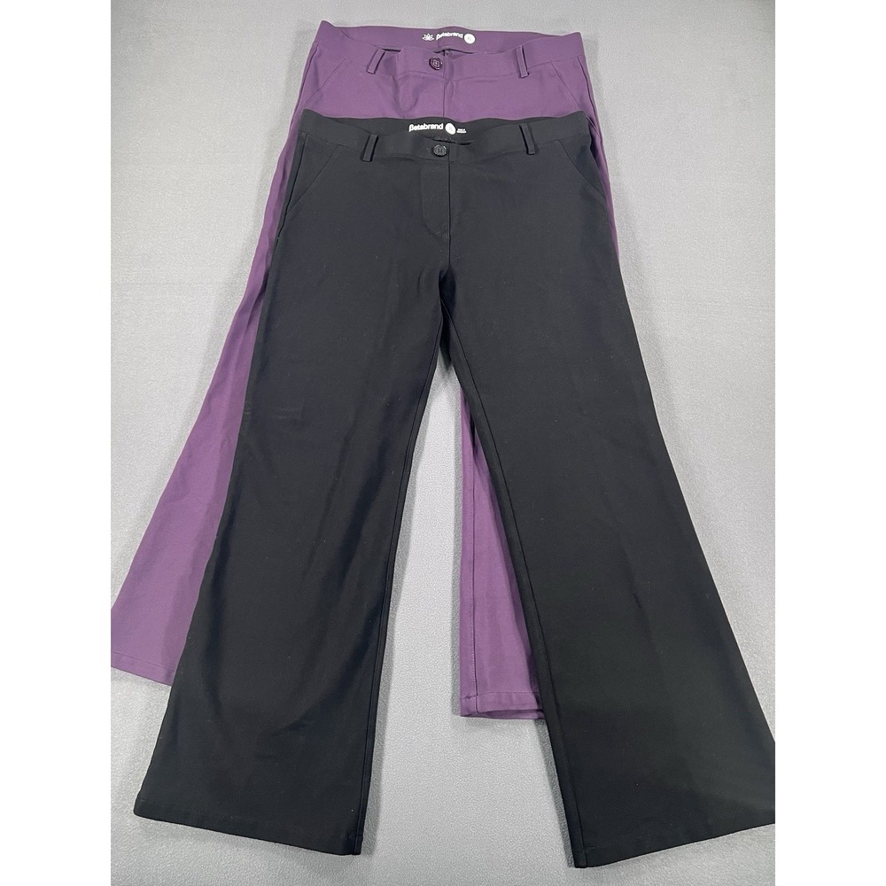 Betabrand 2 Pair Lot XL Bootcut Dress Pant Yoga Pants Black Plum Purple Stretchy